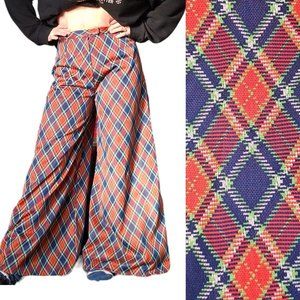 Plaid Red Blue Plaid High Waist Wide Leg Mega Flare Christmas Pants Sz 8 Vtg 70s